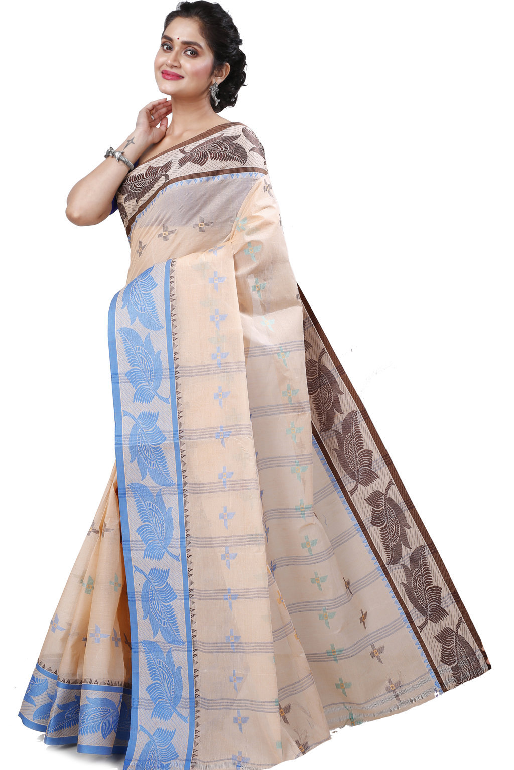 Light Brown Pure Cotton Rowan Tant Saree (979)